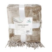 Wholesale - TAN FLANNEL FRINGED THROW C/P 10, UPC: 849808006339